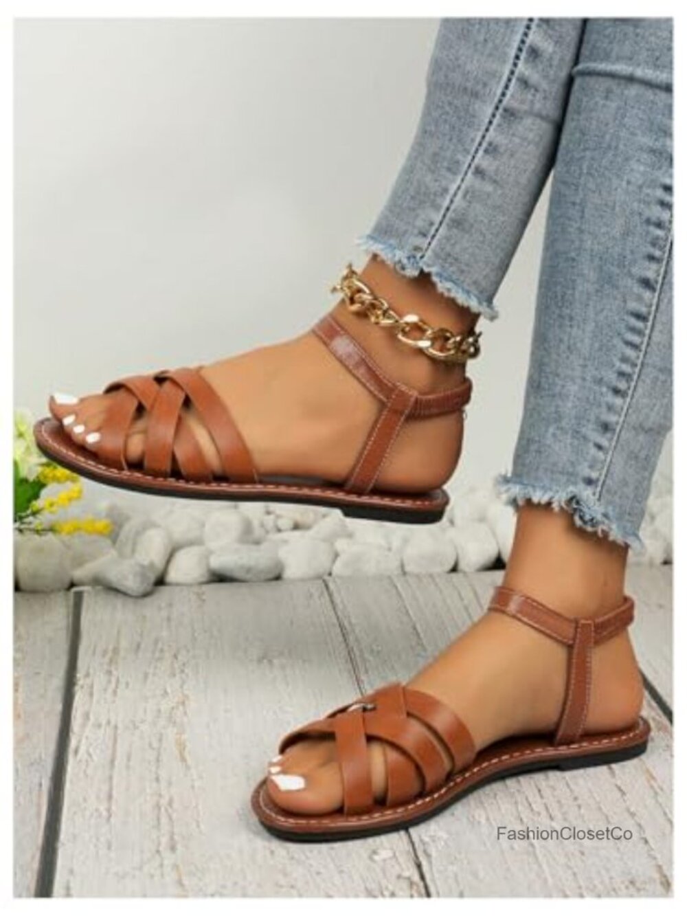 Flat Gladiator Sandals Criss Cross Strapy Dressy Open Toe Slides - Picture 5 of 5